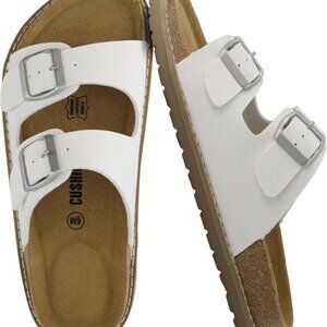 Women Slip-On Sandals Vegan Leather Arch Support Adjustable Buckle
